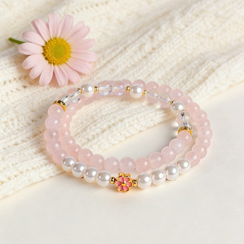 Buddha Stones Bracciale Sweet Blossom Harmony con quarzo rosa e quarzo trasparente - Bracciale a doppio giro in quarzo rosa (circonferenza del polso: 14-15 cm) - image 11