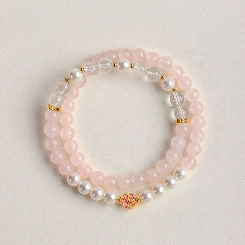 Buddha Stones Bracciale Sweet Blossom Harmony con quarzo rosa e quarzo trasparente - image 14