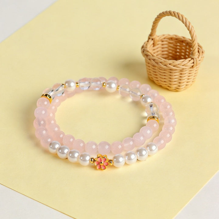 Buddha Stones Bracciale Sweet Blossom Harmony con quarzo rosa e quarzo trasparente - image 12