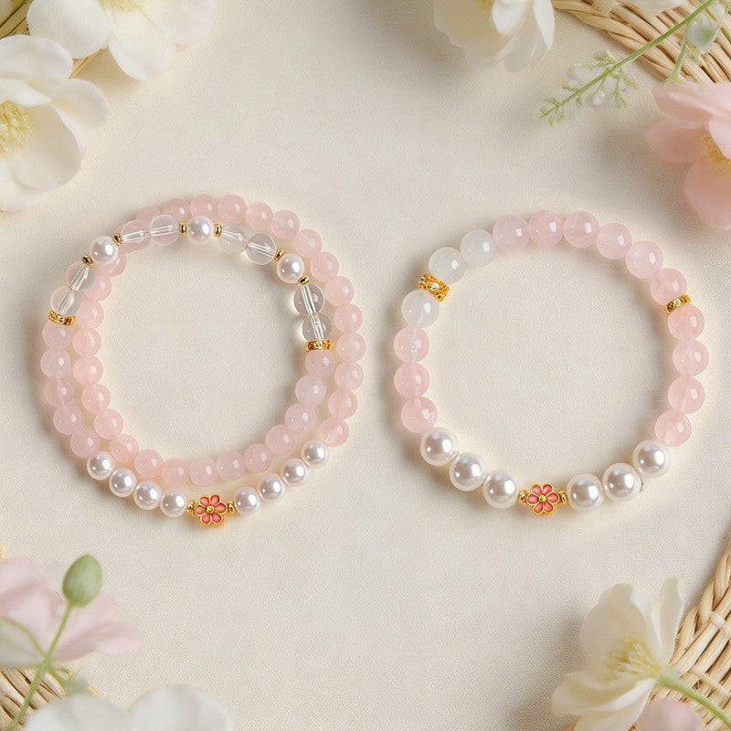 Buddha Stones Bracciale Sweet Blossom Harmony con quarzo rosa e quarzo trasparente - image 18