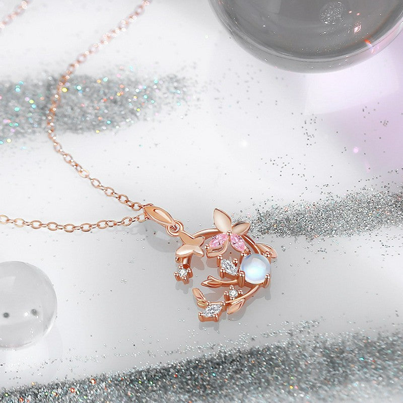 Buddha Stones Collana a forma di farfalla e ghirlanda trasformabile in argento sterling 925 con pietra di luna. - image 1