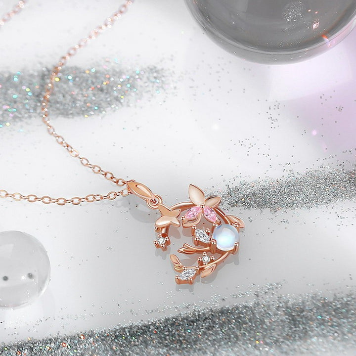 Buddha Stones Collana a forma di farfalla e ghirlanda trasformabile in argento sterling 925 con pietra di luna. - image 1