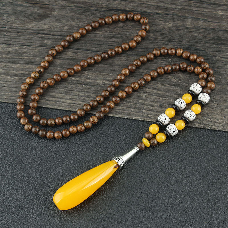 Buddha Stones Tibetano Legno Wenge Bodhi Seme Agata Equilibrio Pace Collana Pendente