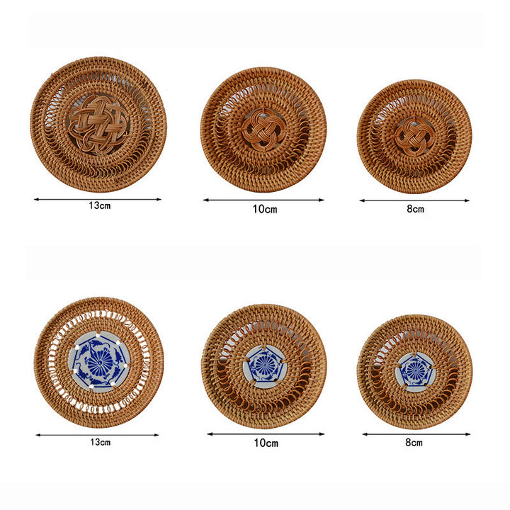 Sottobicchiere per tazza da tè in rattan con motivo floreale in ceramica - image 23