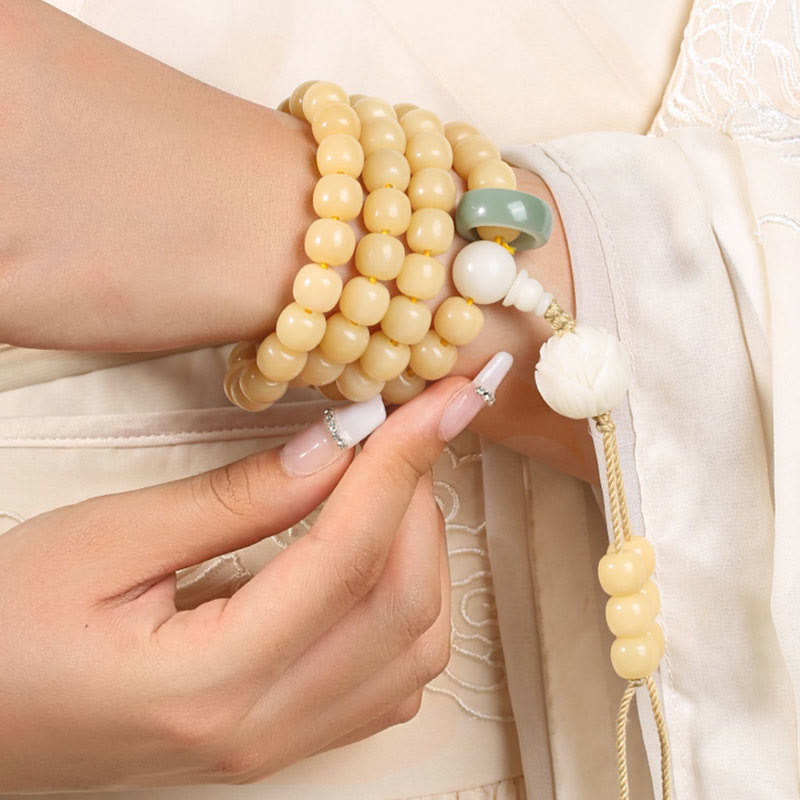 Braccialetto con ciondolo di pace e armonia, perline di loto Dzi, semi di Bodhi naturali , Buddha Stones