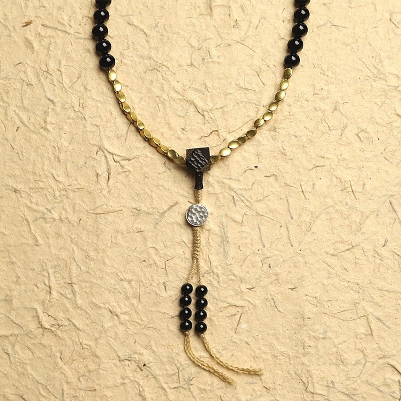 Buddha Stones Tibetano 108 Mala Beads Onice Nero Tre Occhi Dzi Beads Bracciale di Protezione - image 6