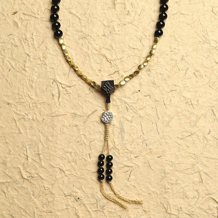 Buddha Stones Tibetano 108 Mala Beads Onice Nero Tre Occhi Dzi Beads Bracciale di Protezione - image 6