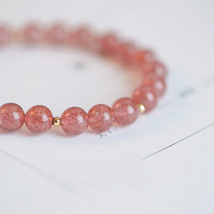 Braccialetto con ciondolo curativo in quarzo fragola placcato oro 14K Buddha Stones Fu