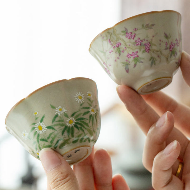 Buddha Stones Fiore di pesco Margherita Fiore Tazza da tè in ceramica Tazze da tè Kung Fu - image 1