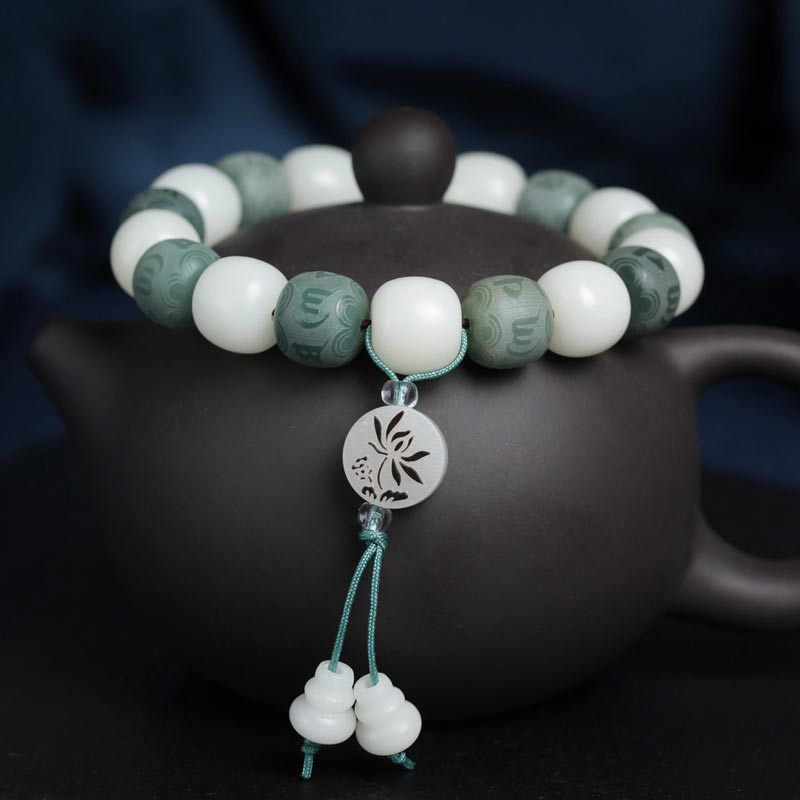 Buddha Stones Braccialetto di protezione delle sei vere parole di Bodhi bianco - 10*11mm - image 0