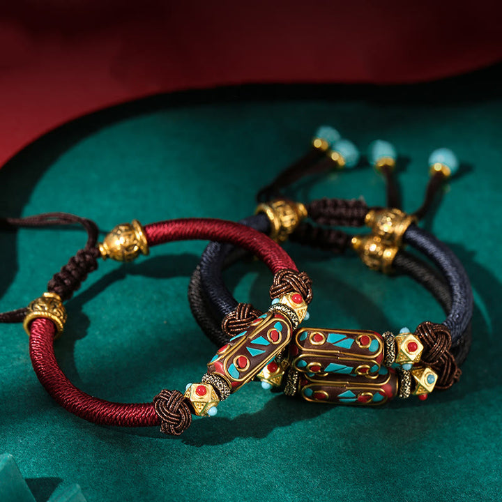 Bracciale intrecciato con forza Om Mani Padme Hum in turchese tibetano fatto a mano Buddha Stones