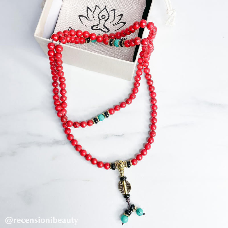 Buddha Stones Mala Tibetano Turchese Rosso Collana Fortunata Bracciale - image 10