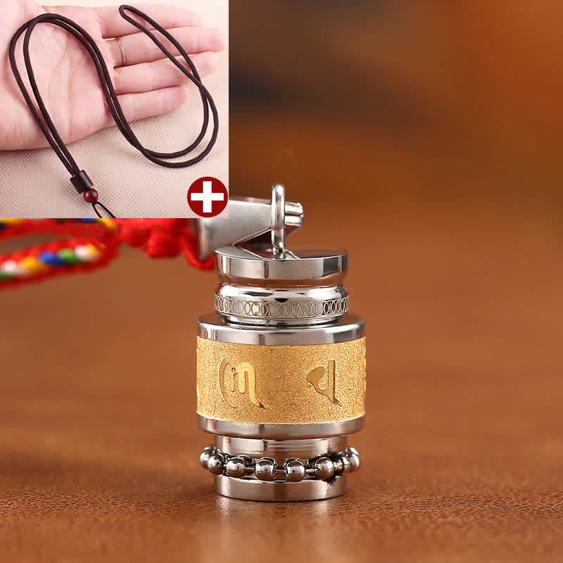 Buddha Stones Tibet Om Mani Padme Hum Shurangama Mantra Titanio Acciaio Saggezza Amuleto Collana Pendente - 1,2 cm*1,8 cm - Oro - Spago marrone - image 5