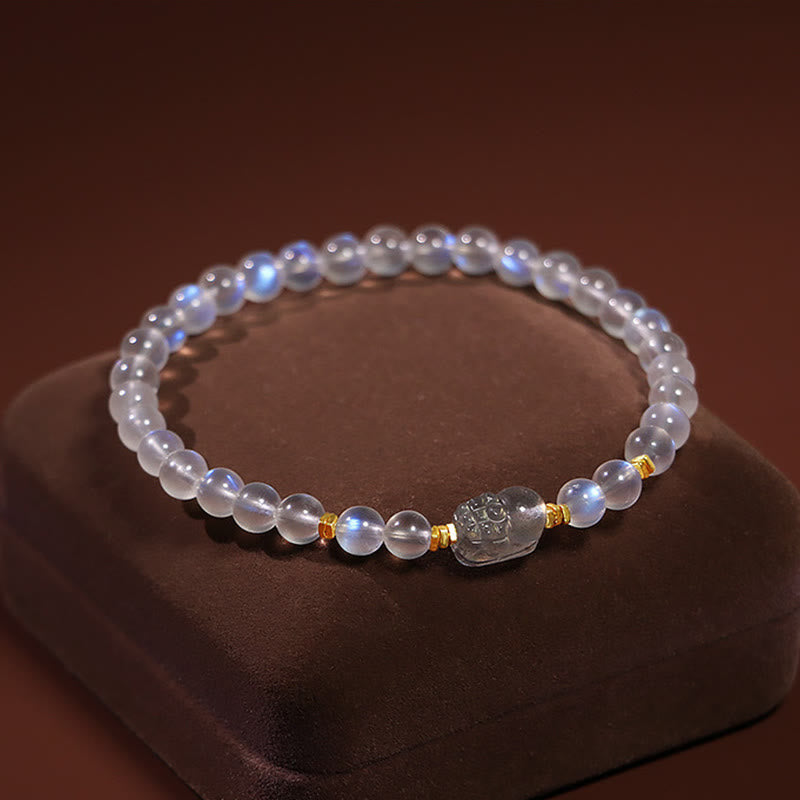 Braccialetto di guarigione PiXiu in pietra di luna naturale placcato oro in argento sterling 925 Buddha Stones