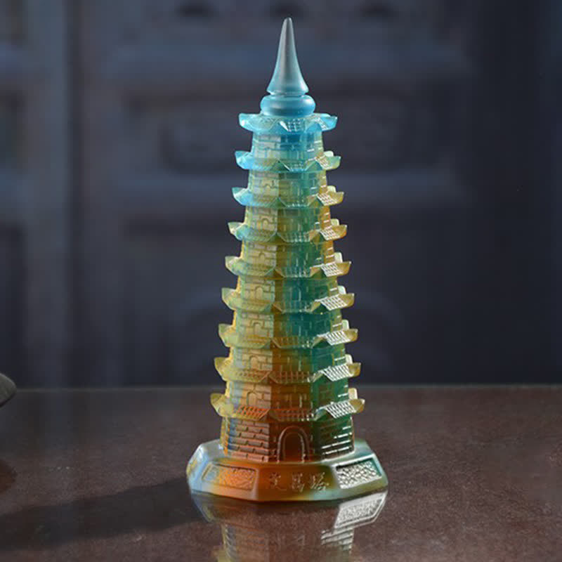 Torre di Wenchang Feng Shui fatta a mano in cristallo Liuli Pagoda Pezzo d'arte Fortuna Decorazione per ufficio in casa - image 6