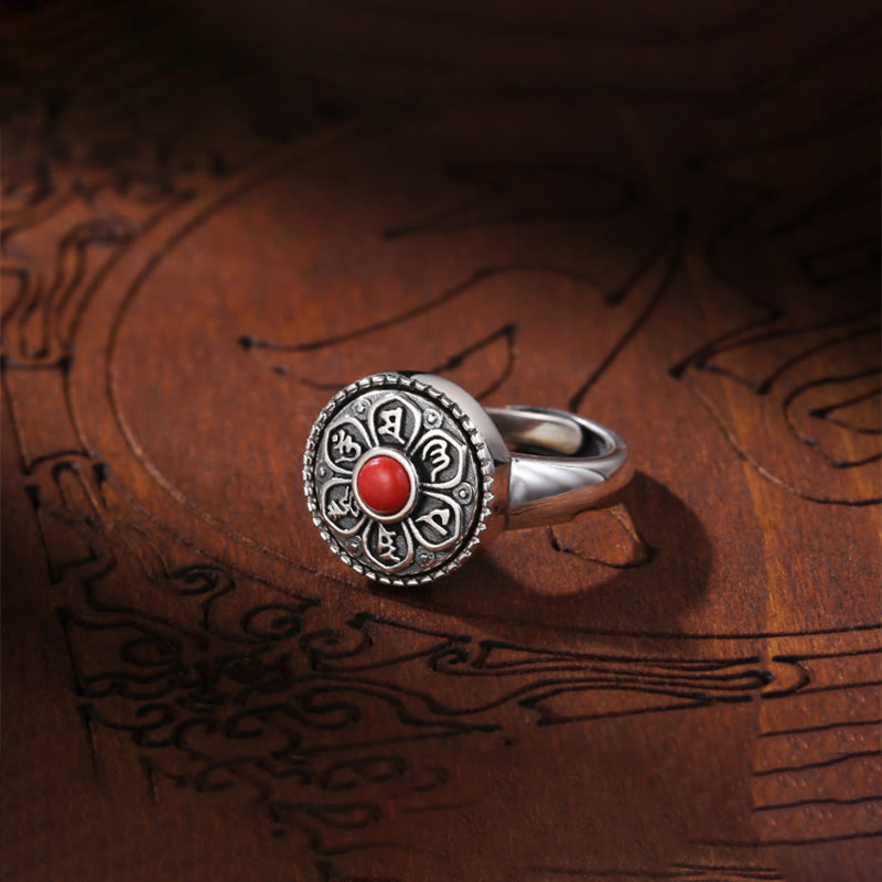 Anello girevole con Buddha Stones tibetano Om Mani Padme Hum Peace