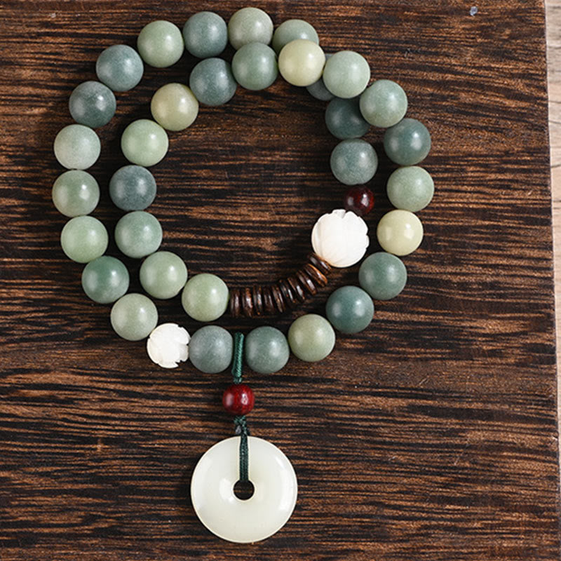 Braccialetto doppio giro Buddha Stones Cyan Bodhi Seed Lotus Jade Peace Buckle Wisdom