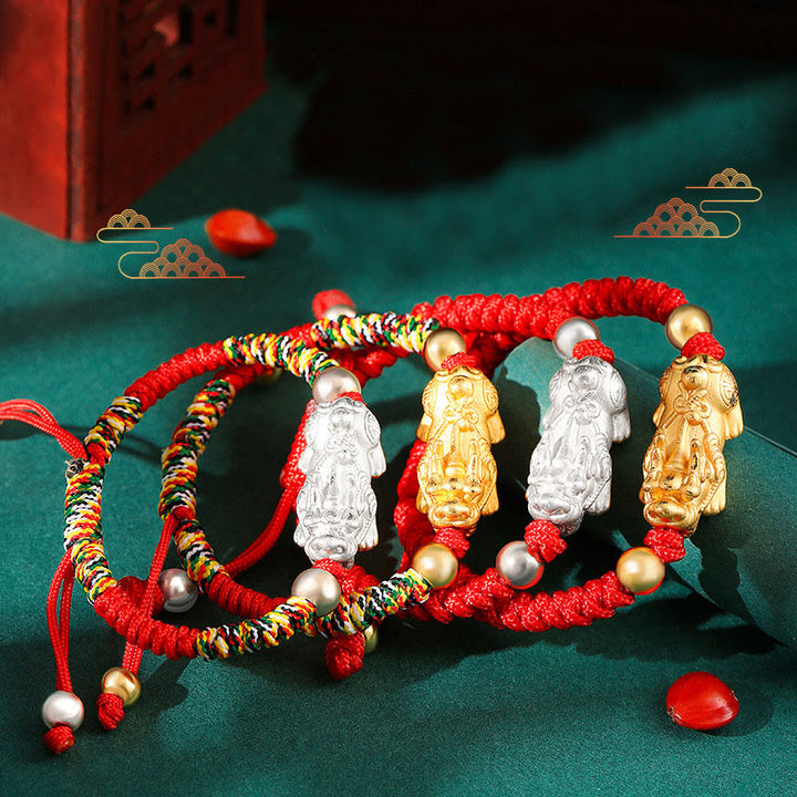 Buddha Stones per bambini in argento sterling 999 PiXiu Wealth King Kong Knot String Braided Kids - image 14