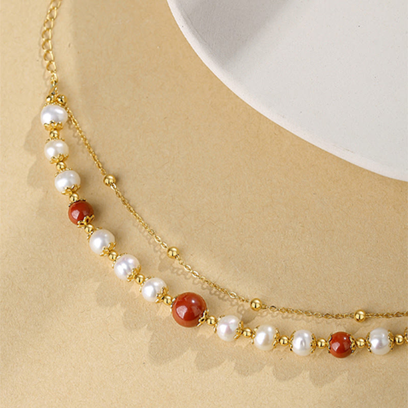 Bracciale a catena a doppio strato con perle di cinabro e argento sterling 925 Buddha Stones - image 3