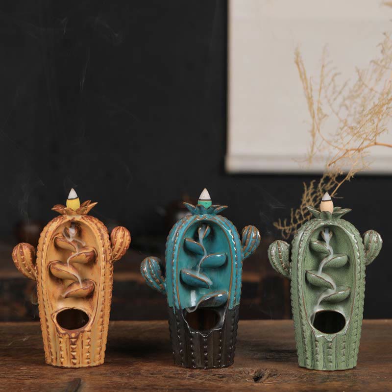 Bruciatore di incenso con fontana di fumo a riflusso curativo in ceramica di cactus - image 9