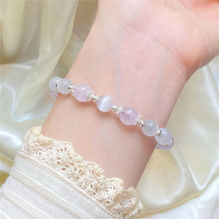 Braccialetto di consapevolezza spirituale con stella in argento sterling 925, ametista naturale e occhio di gatto , Buddha Stones - image 6