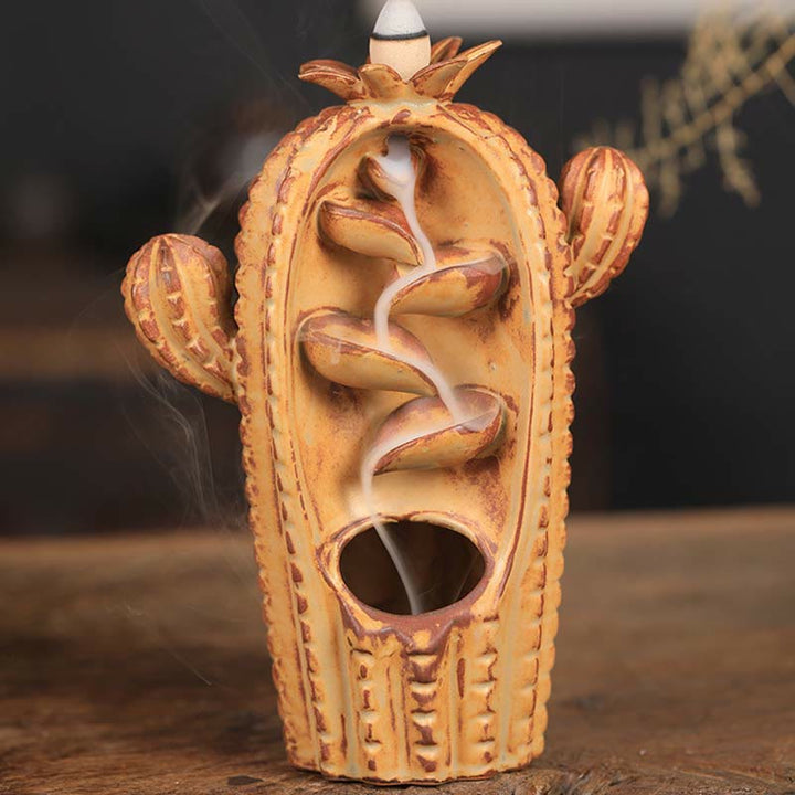 Bruciatore di incenso con fontana di fumo a riflusso curativo in ceramica di cactus - Cactus-Giallo 12,5*6,5*17cm - image 10