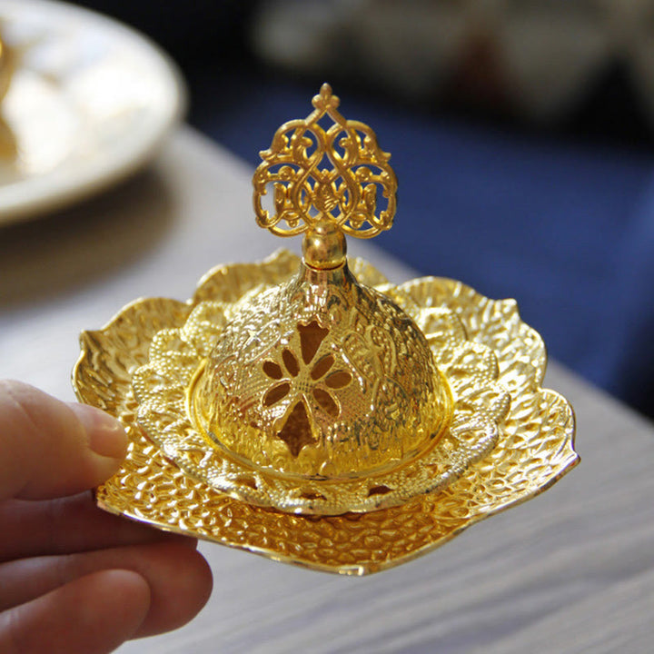 Sottobicchiere in foglia d'oro spirituale Mini lega di metallo bruciatore di incenso
