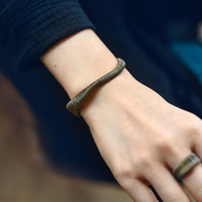 Bracciale regolabile con polsino in ottone e rame, con design semplice, per fortuna e ricchezza, Buddha Stones - image 11