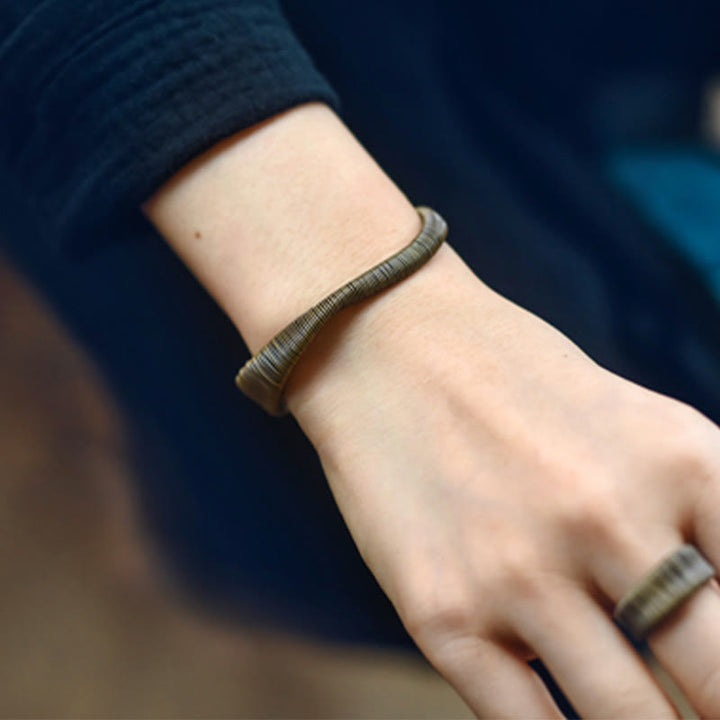 Bracciale regolabile con polsino in ottone e rame, con design semplice, per fortuna e ricchezza, Buddha Stones - image 11