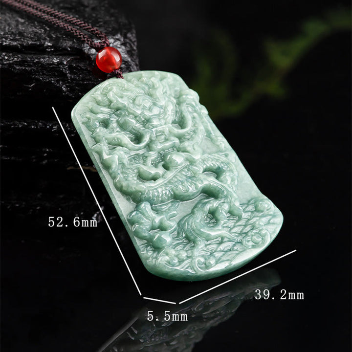 Buddha Stones Giada naturale Zodiaco cinese Drago Mare Fortuna Collana con ciondolo - image 9