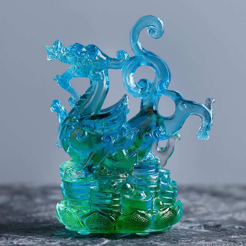 Buddha Stones Feng Shui Quattro Simboli Drago Azzurro Fatto a Mano Cristallo Liuli Pezzo d'Arte Decorazione per la Casa e l'Ufficio - Drago Azzurro - image 0