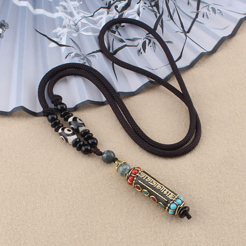 Ciondolo per collana in legno di wenge con Buddha Stones tibetano Om Mani Padme Hum Dzi - Corda Om Mani Padme Hum - image 7
