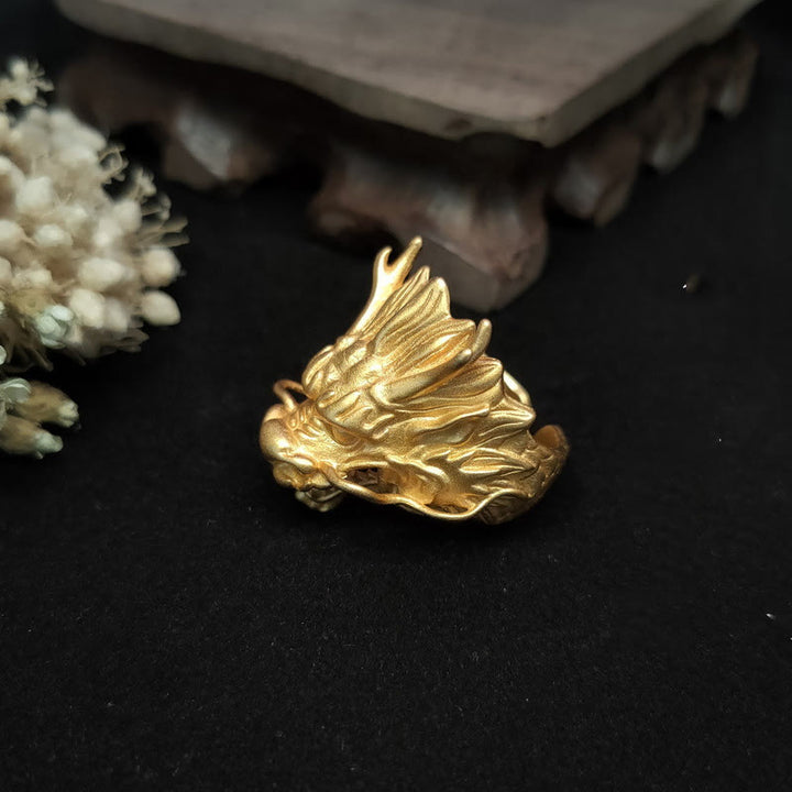 Anello di protezione della fortuna del drago dorato Buddha Stones