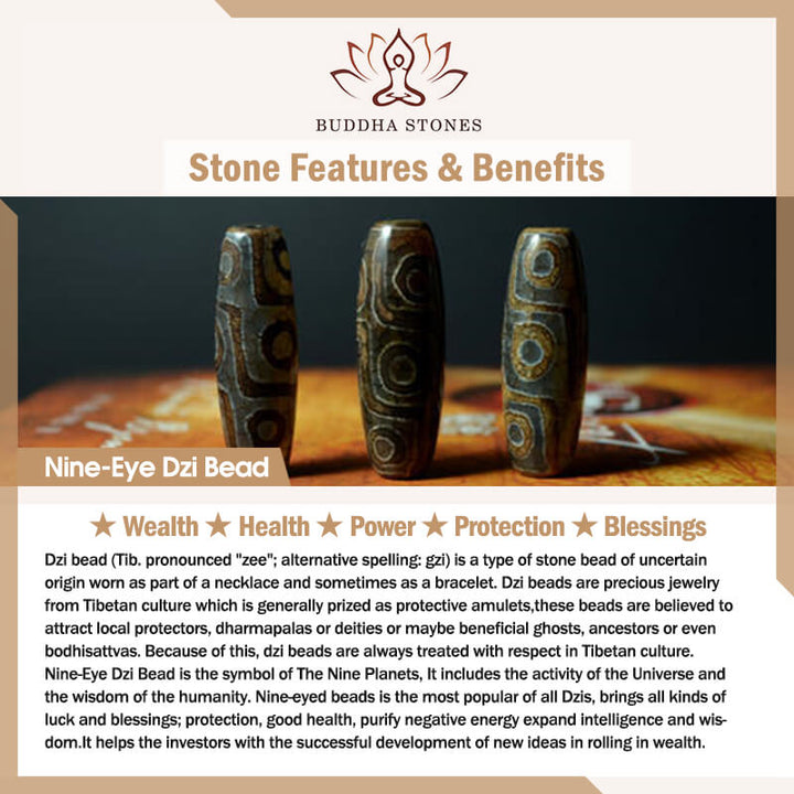Buddha Stones Tibetano Perline Dzi a nove occhi Onice nero Sei parole vere Braccialetto di protezione della ricchezza