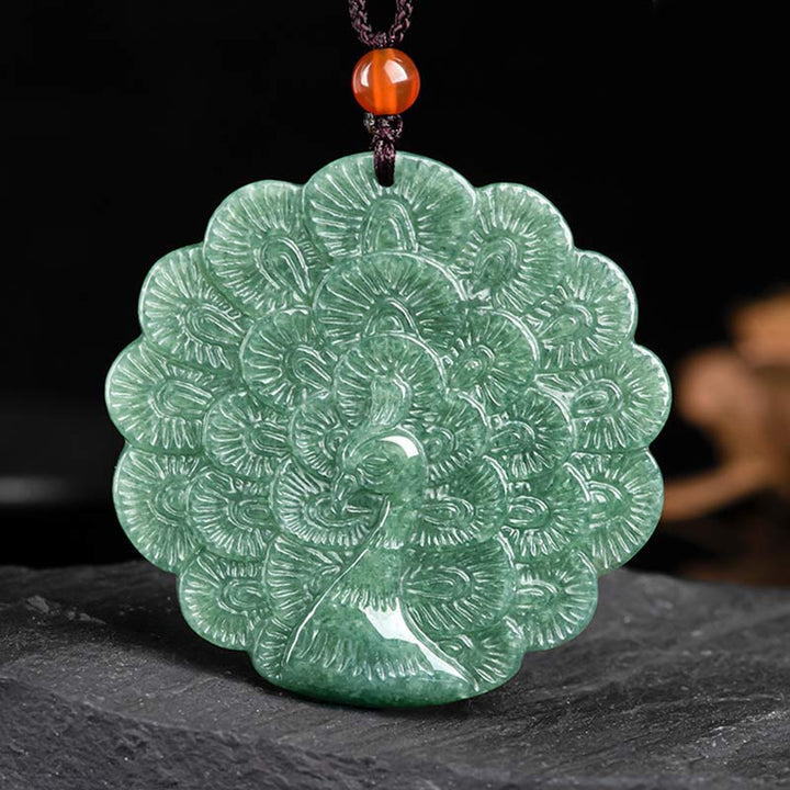 Collana con ciondolo di pavone in giada naturale e fortuna e prosperità