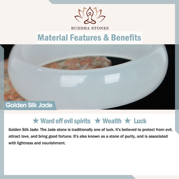 Buddha Stones Braccialetto di giada di seta dorata bianca naturale con motivo di bambù, borsa portafortuna Fu