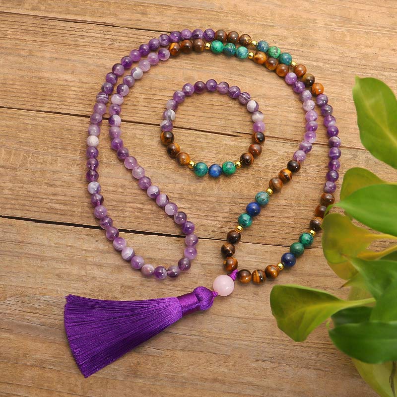 Buddha Stones Set di braccialetti mala tibetani purificanti in ametista - Impostato - image 0