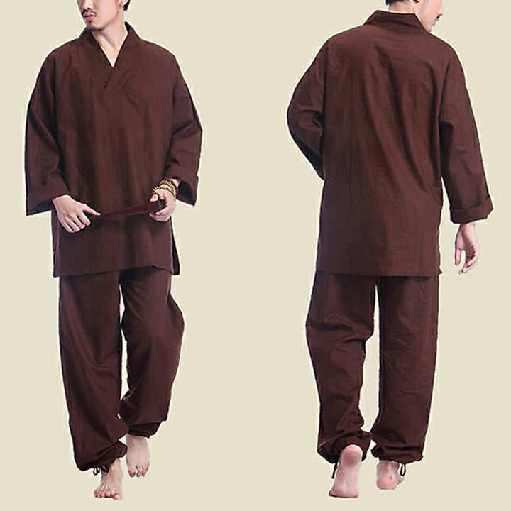 Set da uomo di abbigliamento yoga Buddha Stones a V, in cotone e lino, per meditazione e preghiera, spirituale e zen - image 2