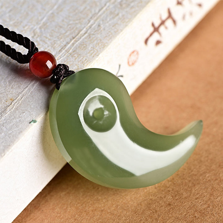 Collana con ciondolo a corda con benedizione di protezione in giada bianca e giada ciano Yin Yang - Giada ciano - image 2