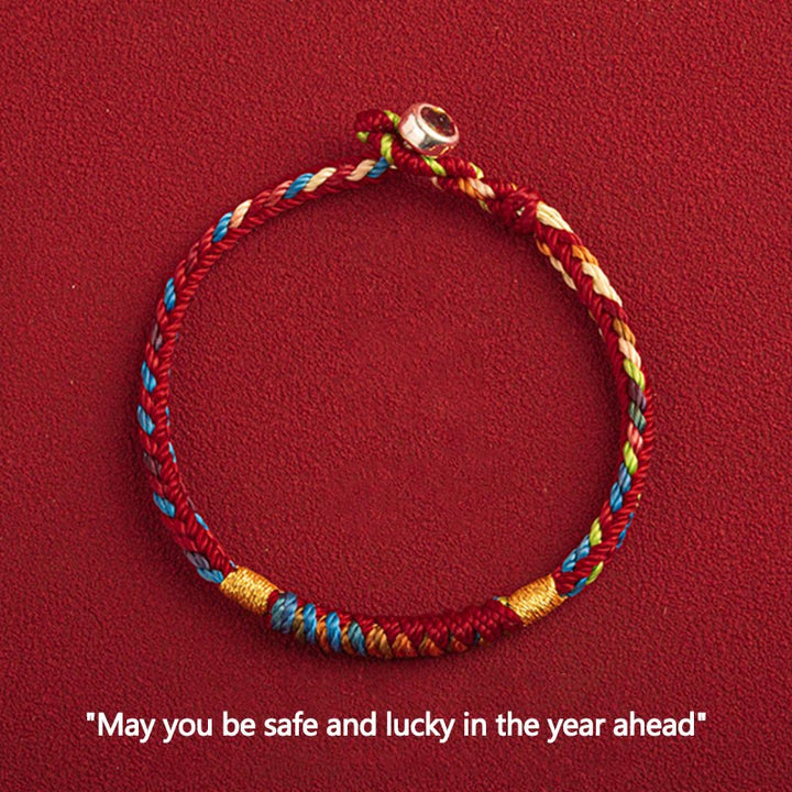 Bracciale multicolore Buddha Stones "Possa tu essere al sicuro e fortunato nell'anno a venire" - Filo d'oro a cinque colori - 19 cm - Fibbia in lega - image 0