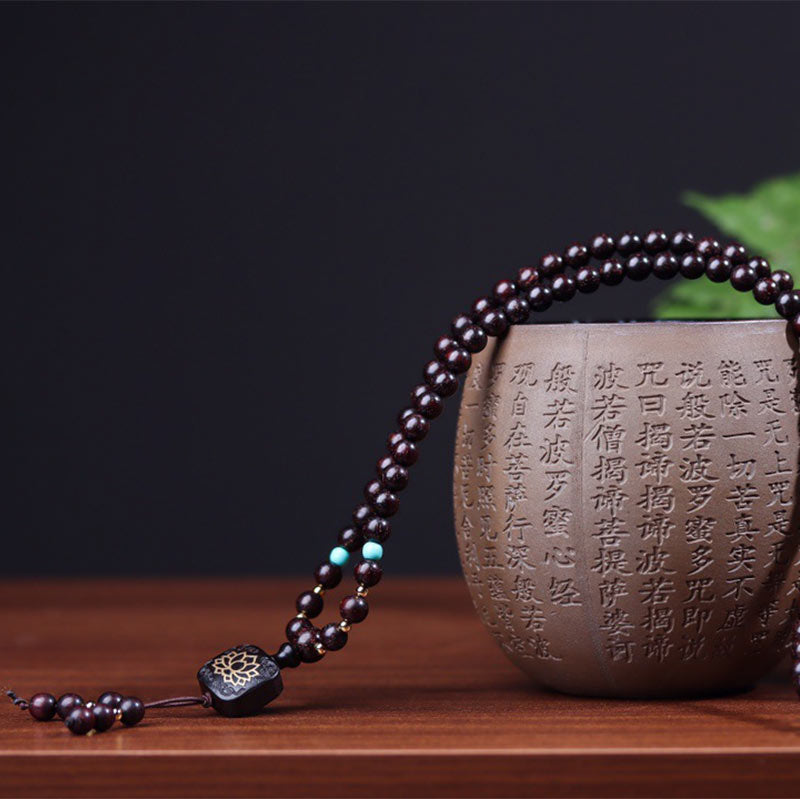 Buddha Stones 108 Mala Beads Tibetano Piccola Foglia Sandalo Rosso Braccialetto di Equilibrio di Loto - image 5