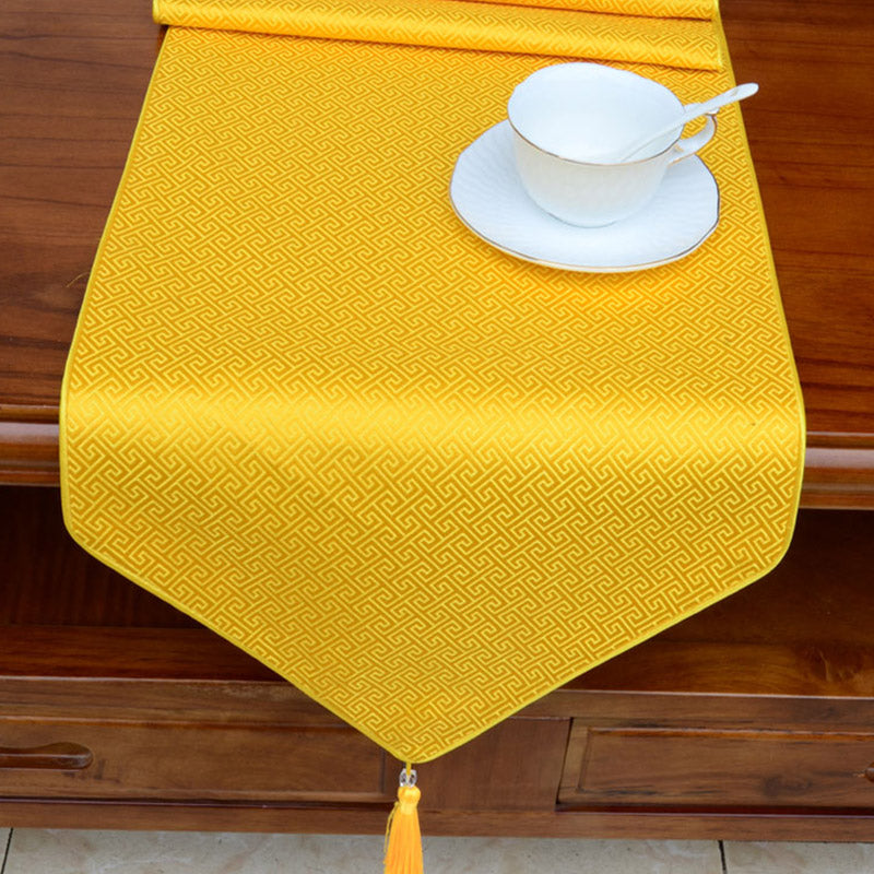 Preghiera Altare Fiore Vajra Drago Modello Tibetano Simboli di Buon Auspicio Nappe Jacquard Runner da Tavolo