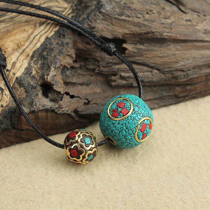 Collana con ciondolo con doppia perla turchese tibetana Buddha Stones, protezione e forza - image 3