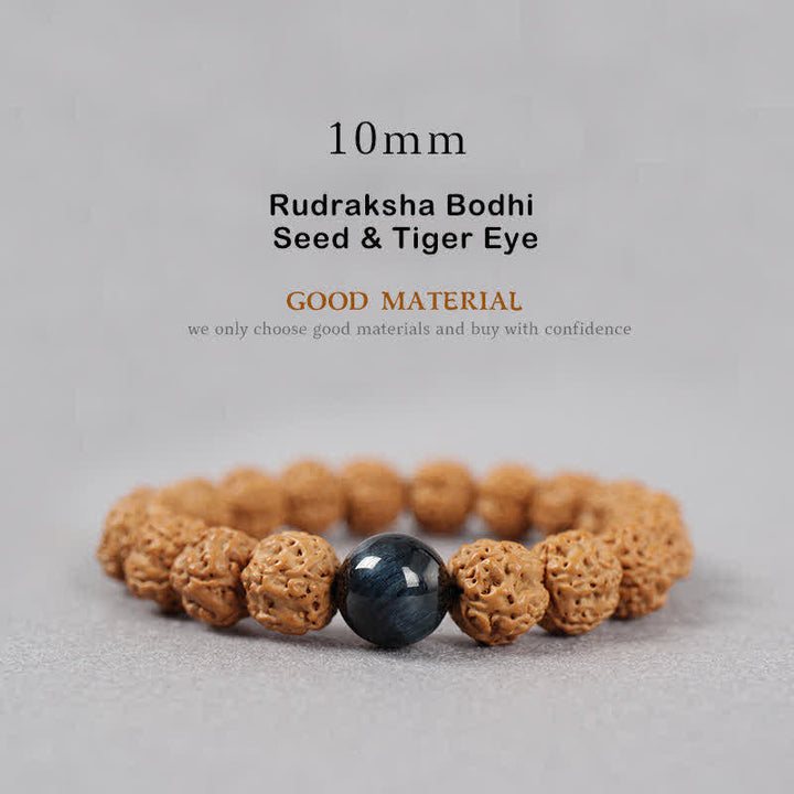 Buddha Stones Tibet Rudraksha Bodhi Seed Dzi Bead Ambra Turchese Bracciale della Ricchezza - 10 mm - Seme di Rudraksha Bodhi e occhio di tigre - image 15
