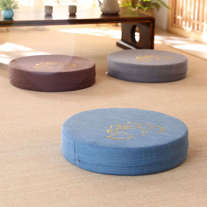 Cuscino per seduta da meditazione in cotone e lino con ricamo di loto Buddha Stones