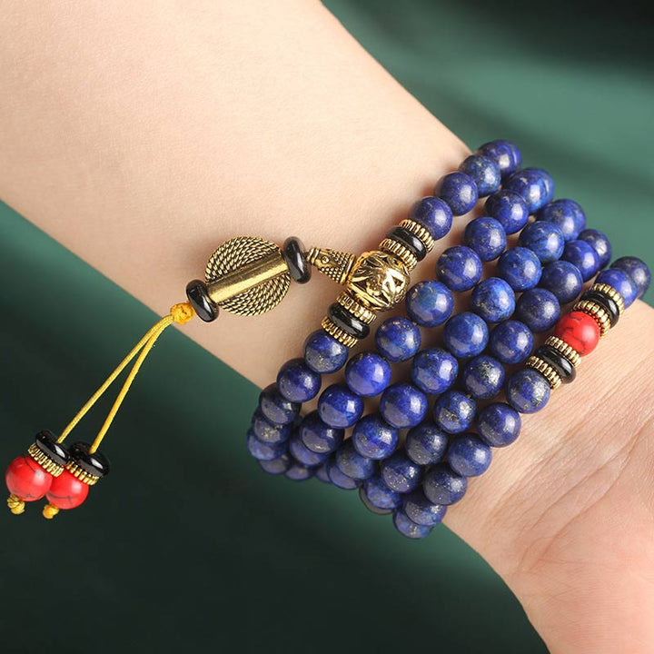 Braccialetto positivo in pietra tibetana Mala con lapislazzuli e lazurite Buddha Stones - image 9