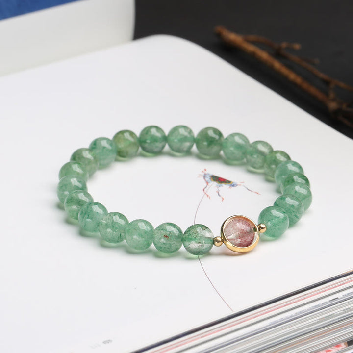 Braccialetto di perline lenitive in quarzo fragola verde naturale Buddha Stones