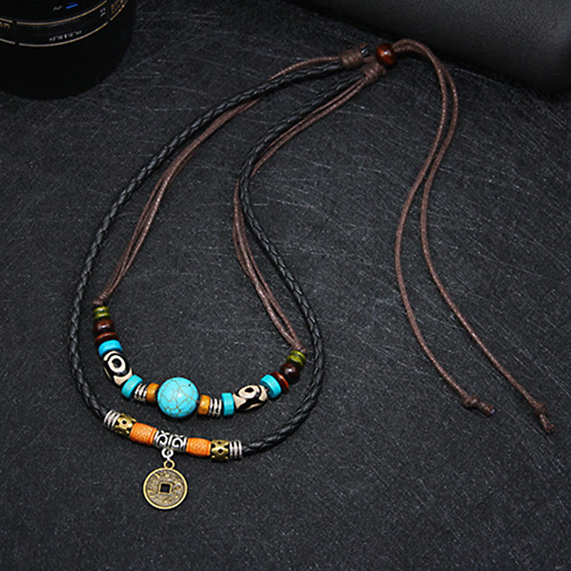 Buddha Stones Collana di protezione con perline Dzi turchesi - image 6