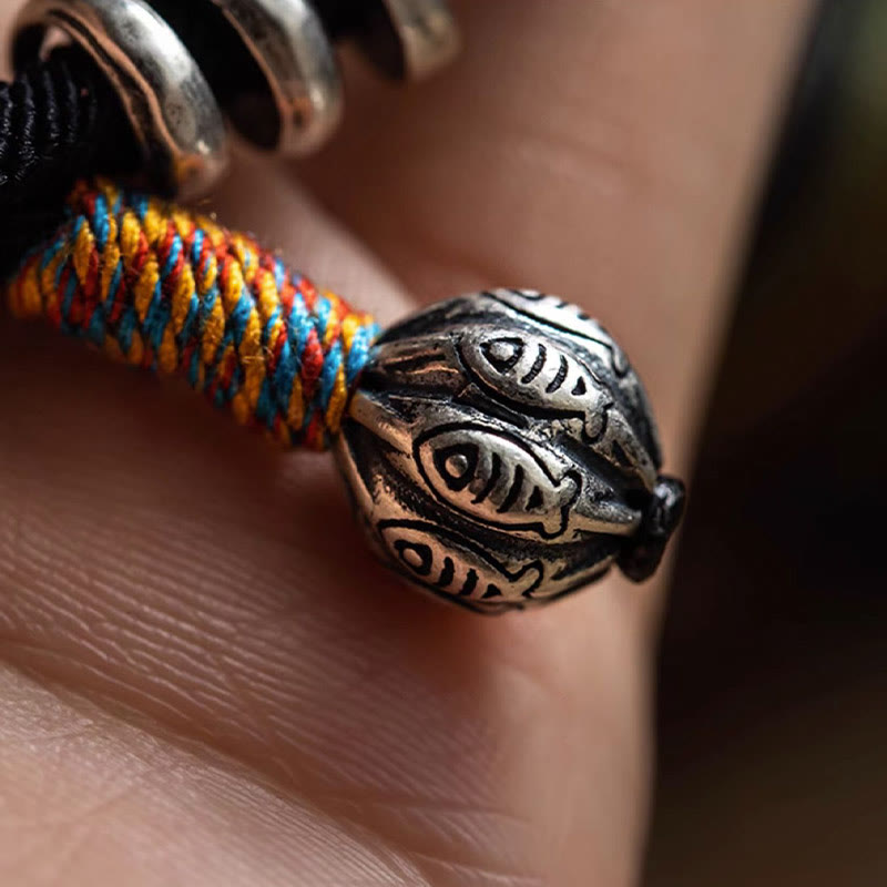 Braccialetto a doppio giro con amuleto intagliato in Buddha Stones tibetano Om Mani Padme Hum