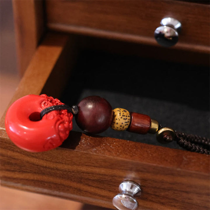 Buddha Stones Cinnabar naturale PiXiu Peace Buckle Benedizione Portachiavi per auto